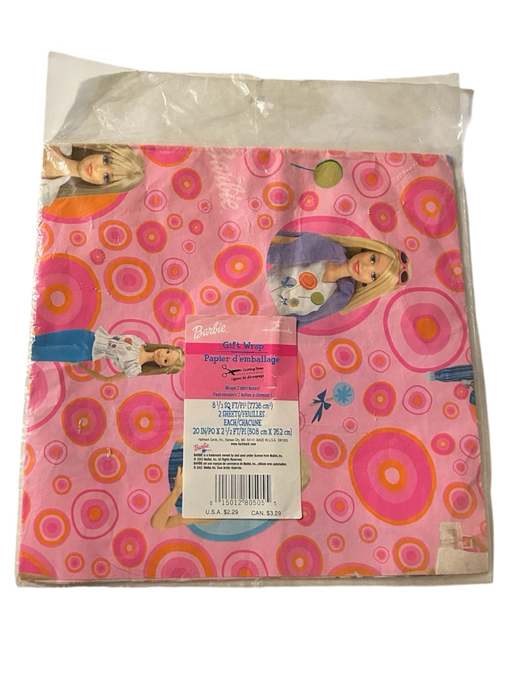 new vintage y2k barbie hallmark mattel 2002 gift wrap sheets rare discontinued